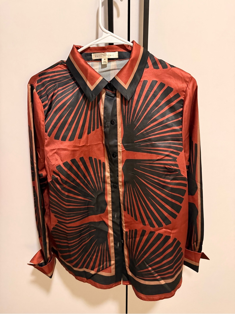 Silky Rust & Black Graphic Button-Up Shirt